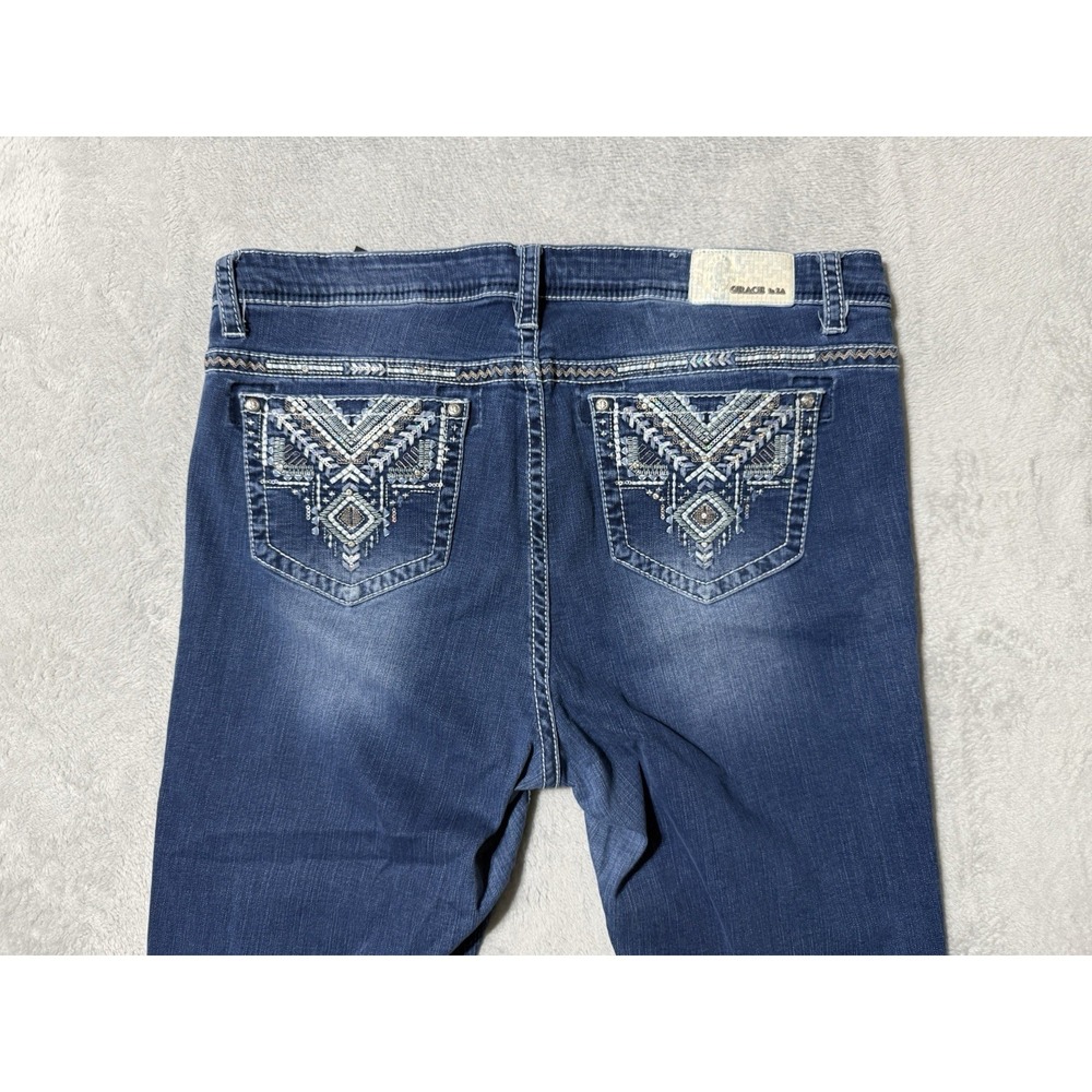 Grace In LA Jeans Womens 20 Blue Embroidered Aztec South Western Bootcut 38x30